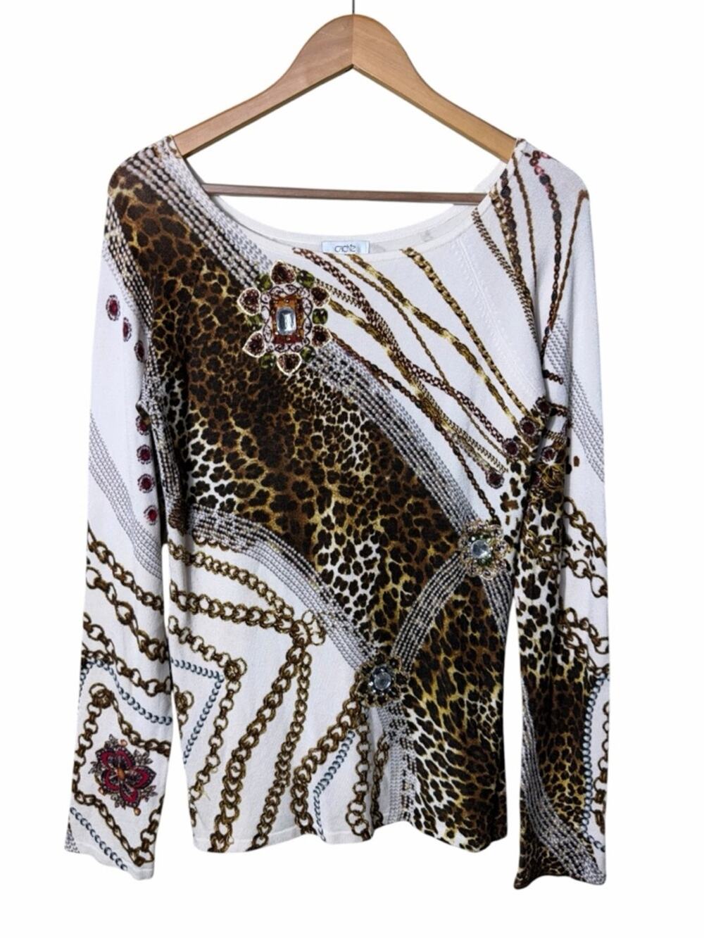 Vintage Y2K Cache Leopard and Chain Embellished Sweater Size Medium